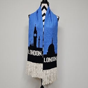Vintage Key Largo Blue & Black London Skylinr Scard, Wool?